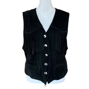 Livingston Williams True West Black Suede Leather Fringe Vest Boho M(No Tag)